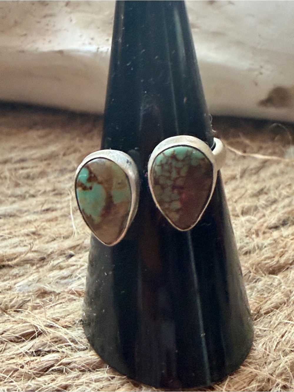 Sterling Silver Teardrop Pilot Mountain Turquoise Ring - Blue Green